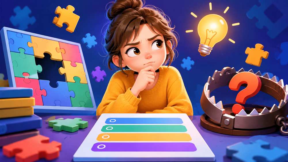 Das Puzzlespiel-Quiz, das Raten bestraft